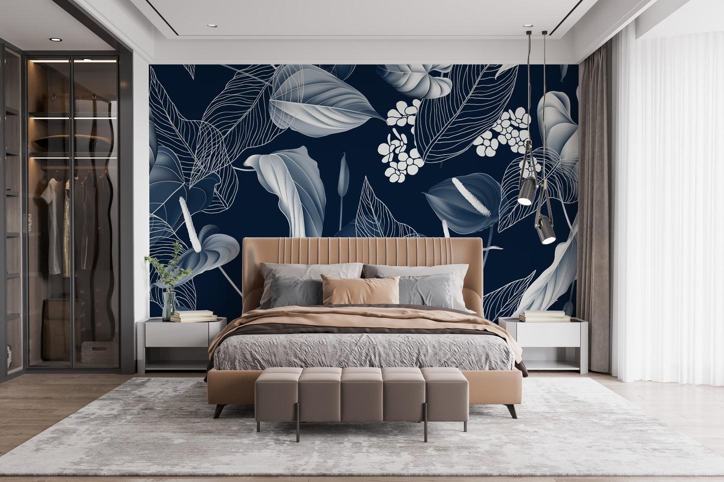 Stylish Peel & Stick floral blue wallpaper