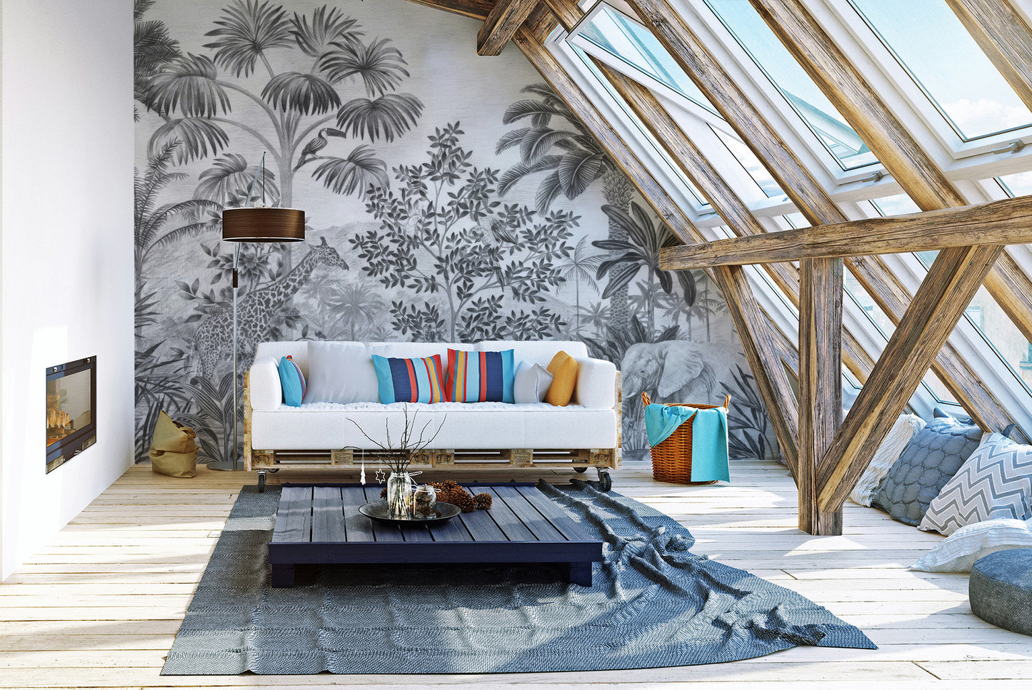 Sophisticated tropical safari wallpaper for modern spaces