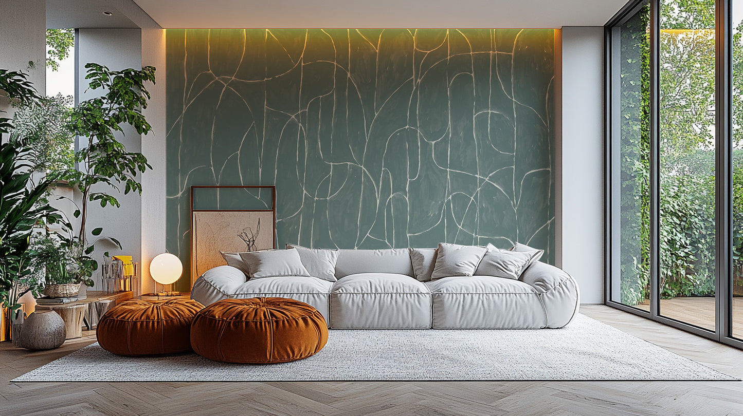 Artistic jade blue beach wallpaper for soothing spaces