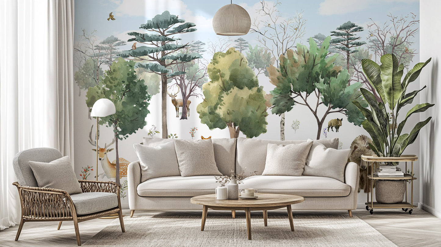Woodland-inspired wall art with watercolor style