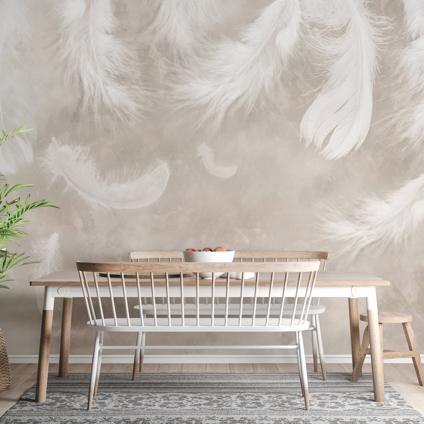 Tranquil feather drift mural for zen rooms
