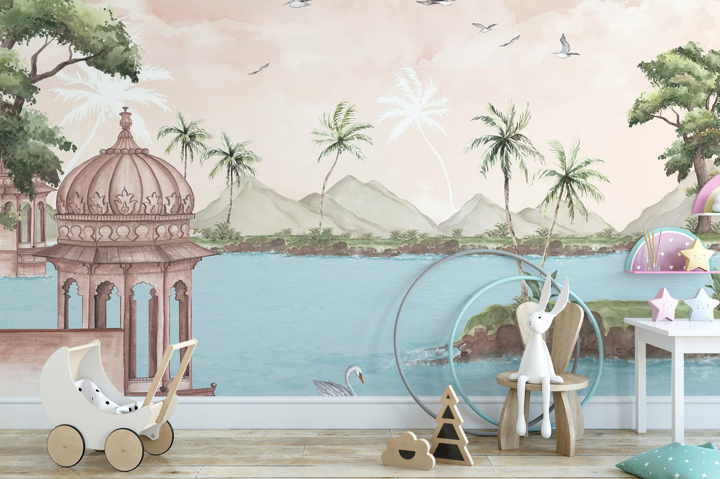 Scenic lakeside wallpaper for serene and restful vibe