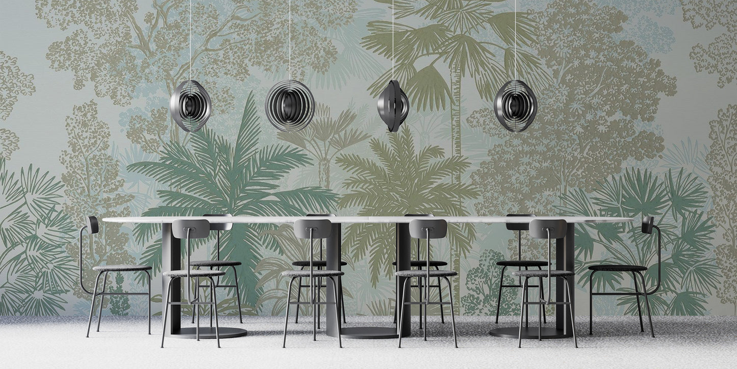 Soft botanical jungle wallpaper for calming interiors