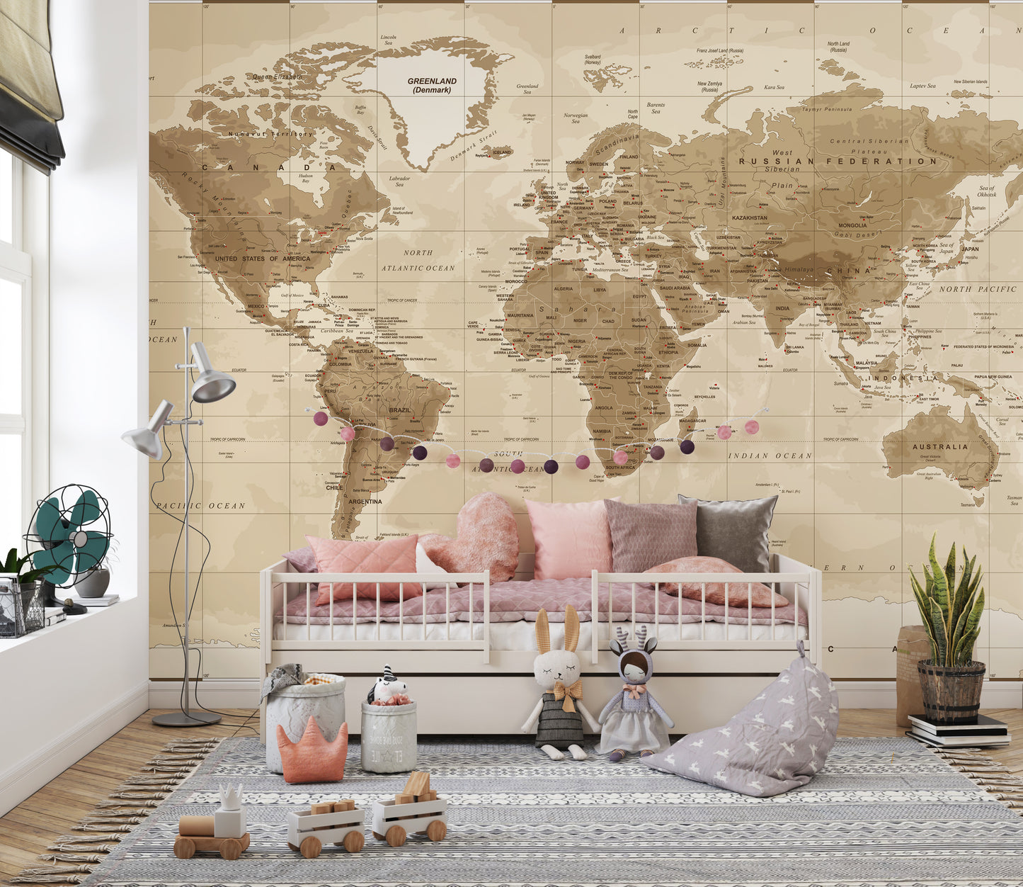 Vintage world map design wallpaper mural