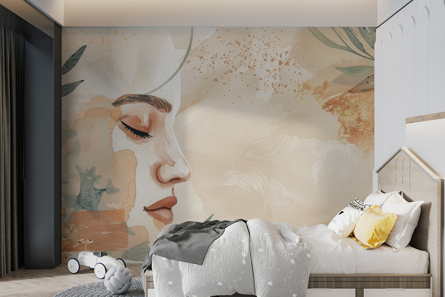 Elegant botanical illustration wallpaper in warm colors