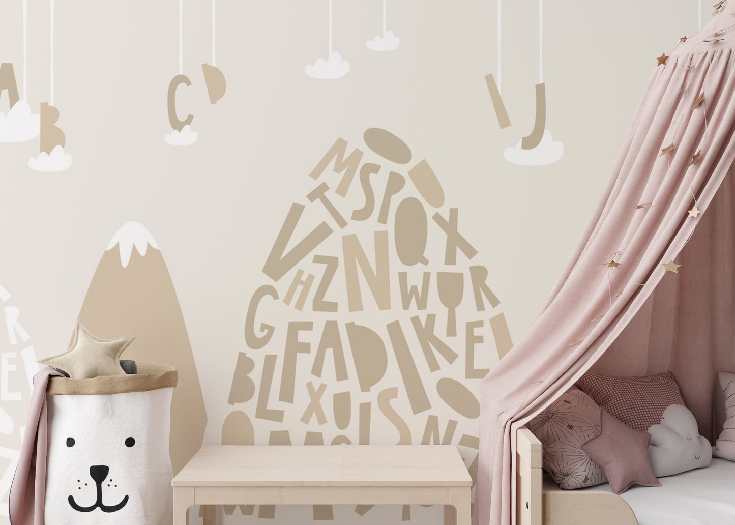 Educational brown mountain peak-inspired mural