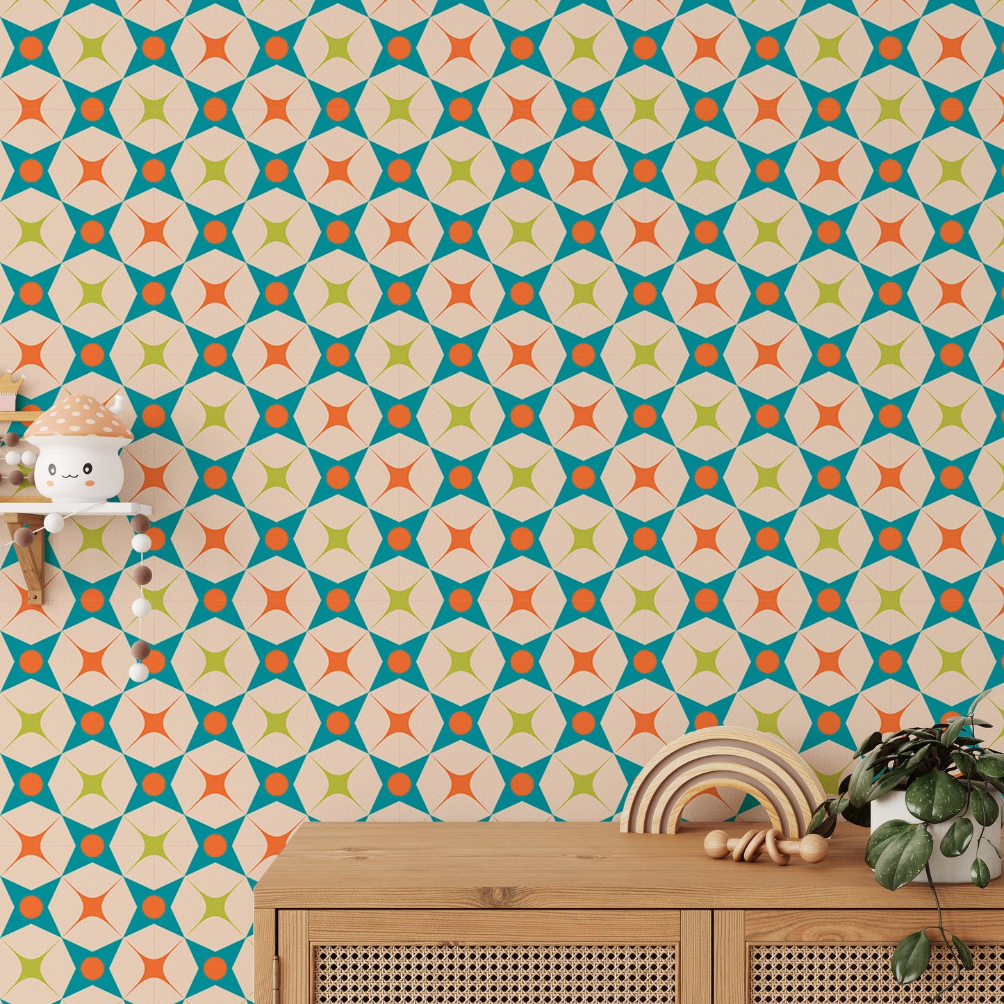 Colorful Star Design Mid Century Retro Vintage Wallpaper
