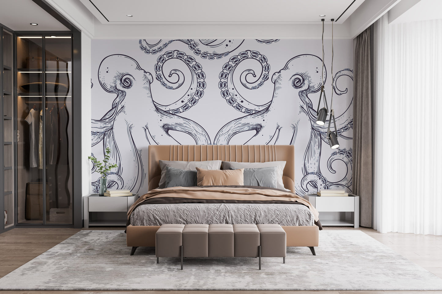 Vibrant giant octopus mural bringing the ocean to life.