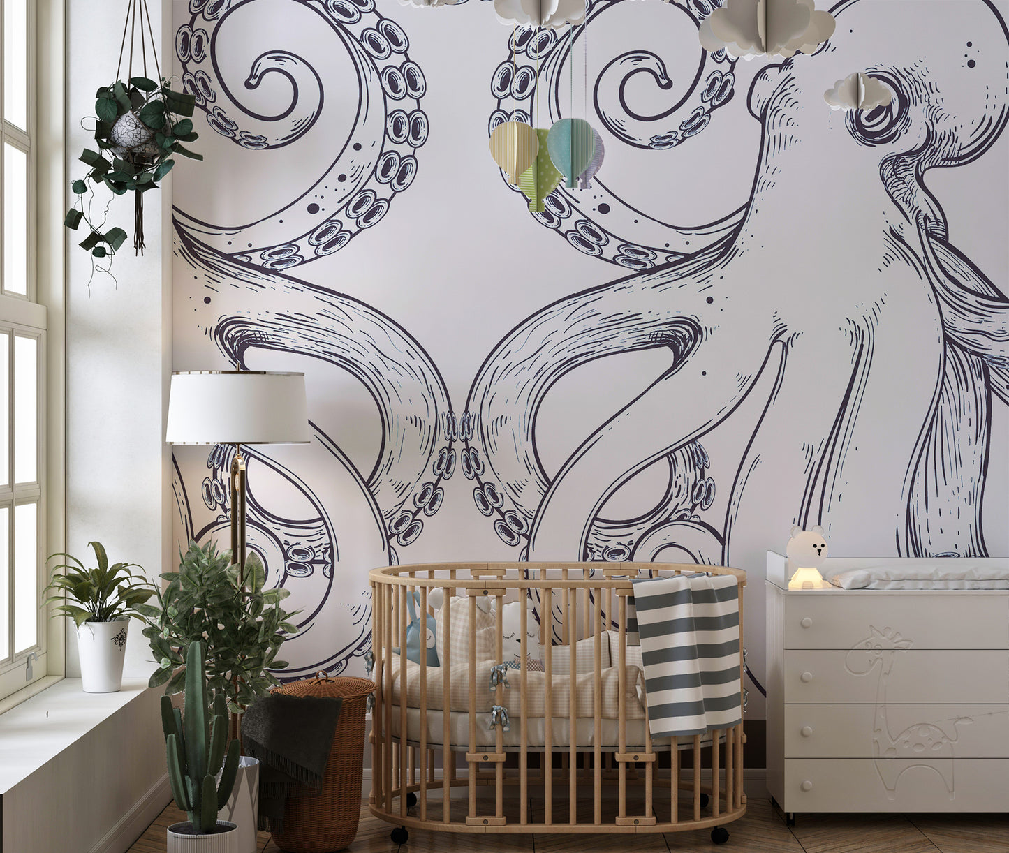 Bold giant octopus sea mural for a striking wall feature.