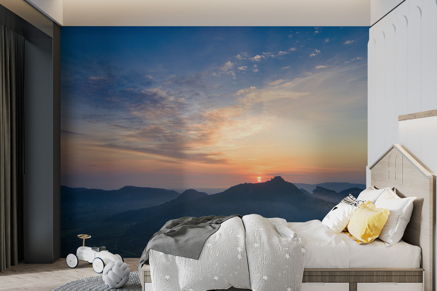 Peaceful sunset sky over mountain peaks