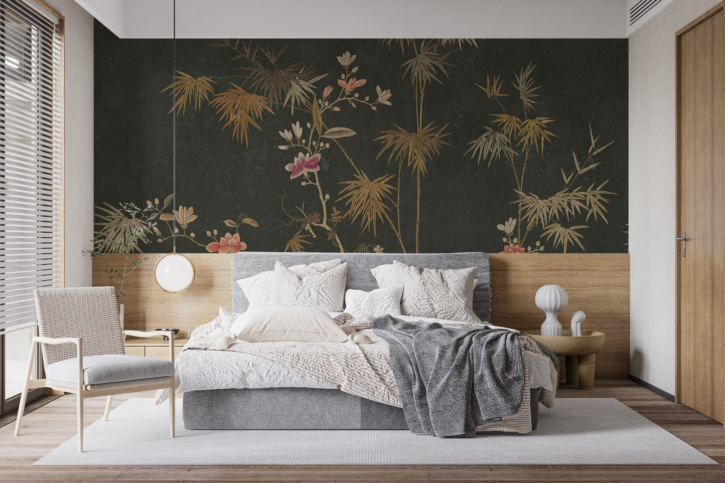 Sophisticated bamboo chinoiserie mural for interiors