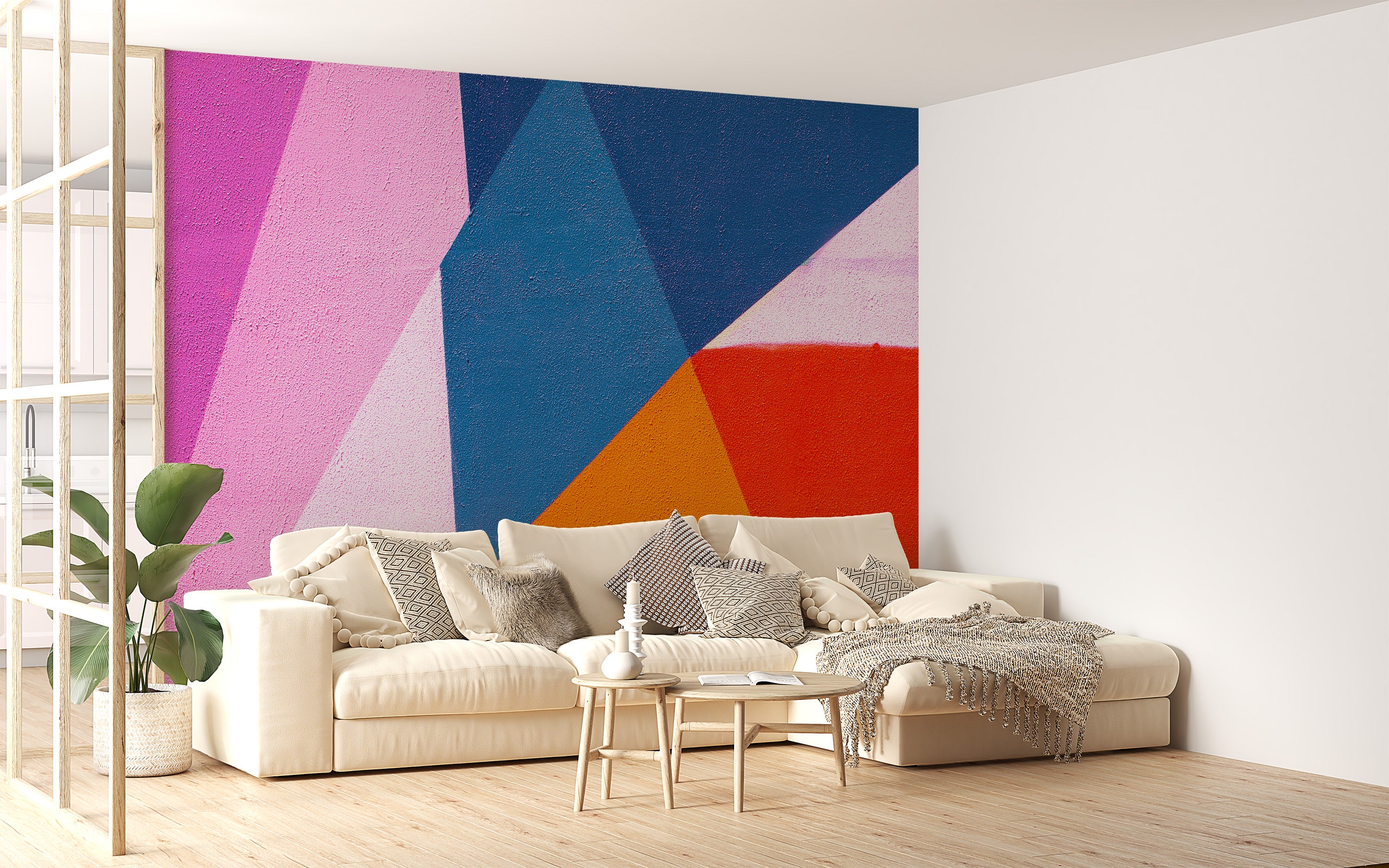 Vibrant wall mural featuring triangle shapes