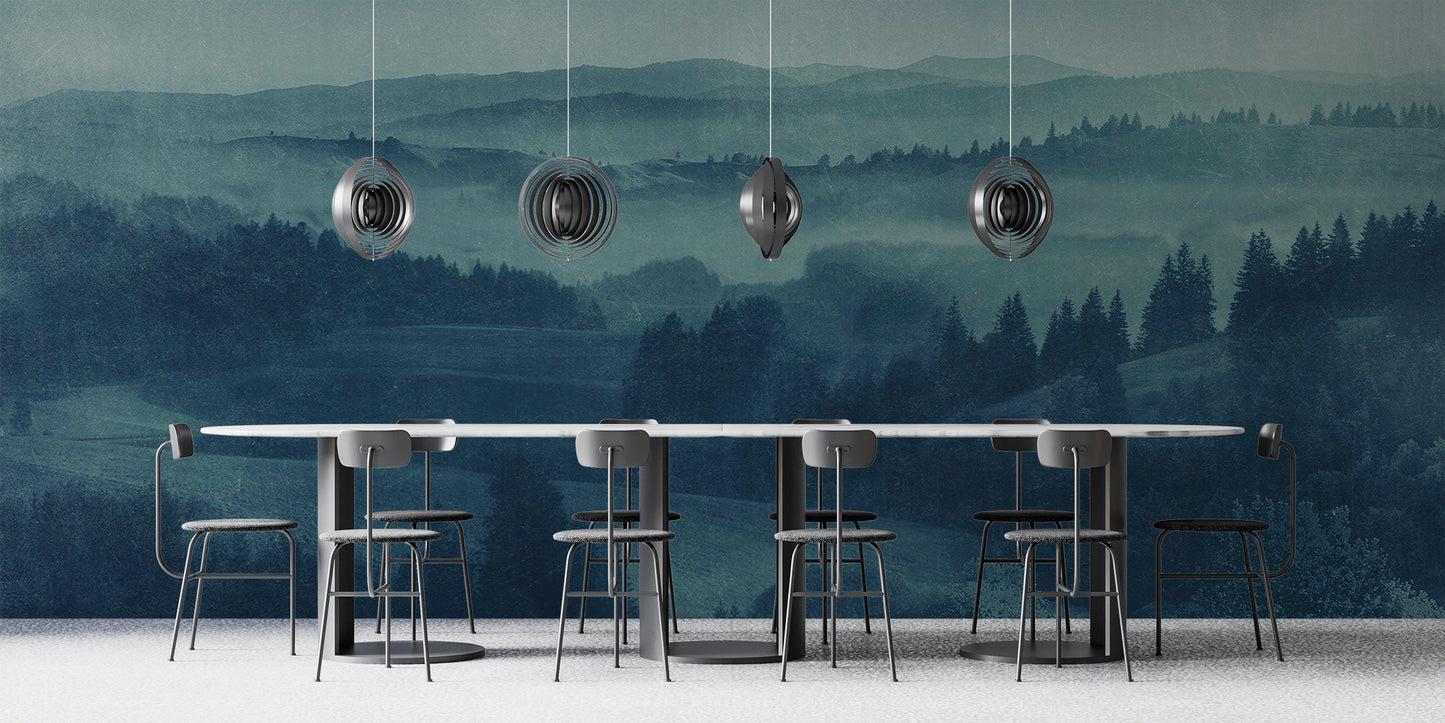 Scenic twilight blue mural for nature-inspired spaces