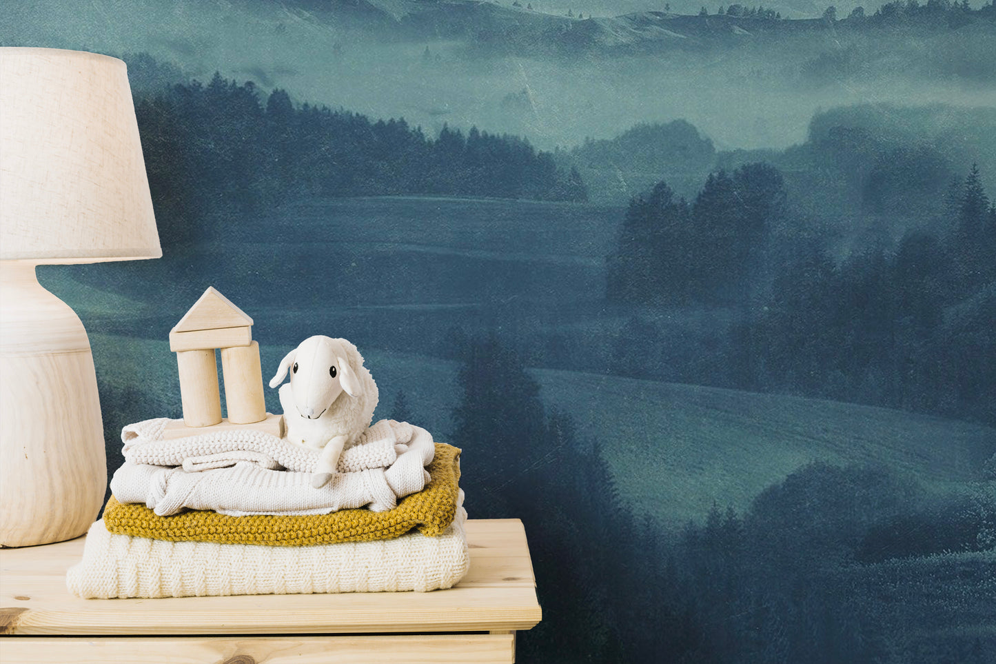 Elegant blue landscape mural for tranquil interiors