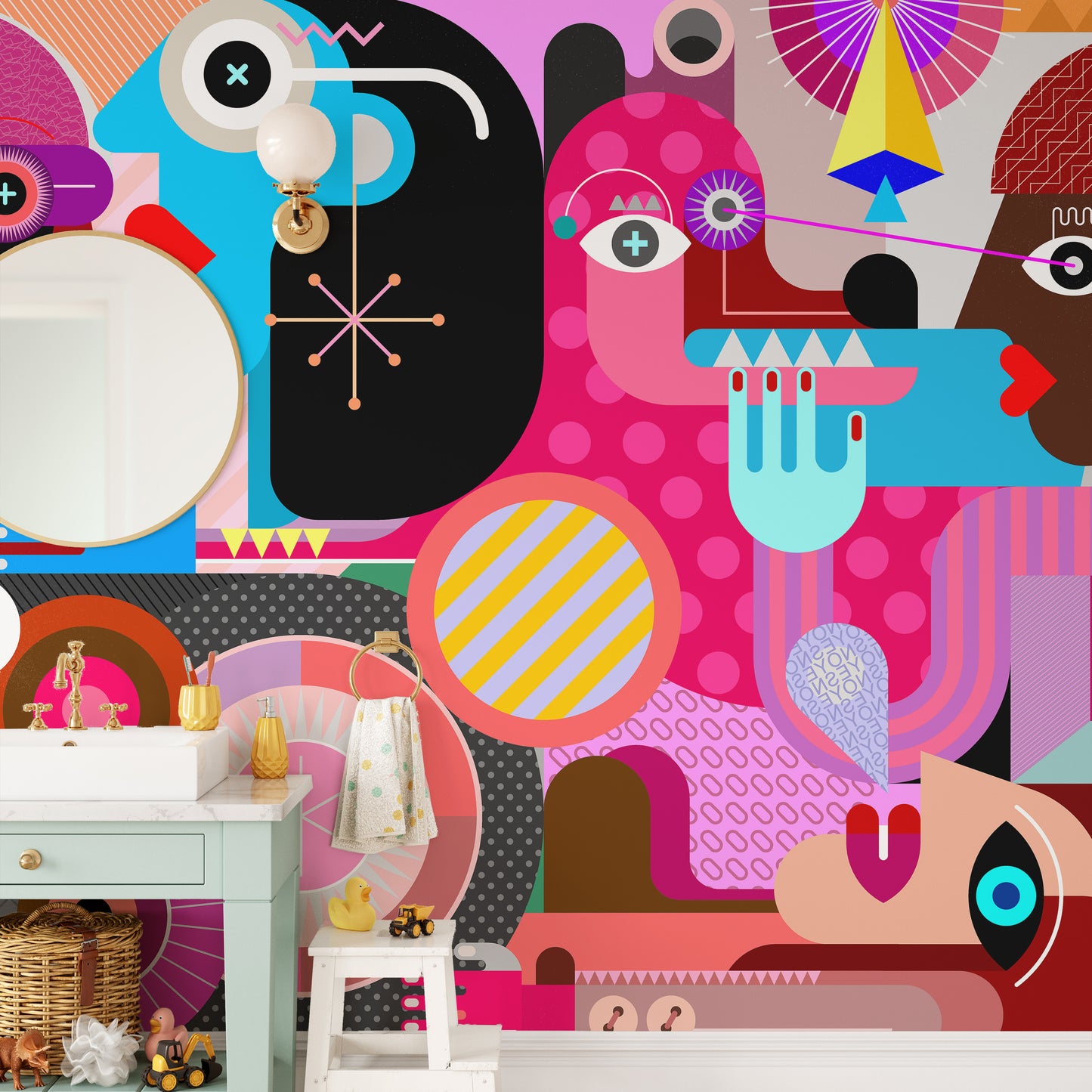Abstract faces wallpaper for artistic spaces