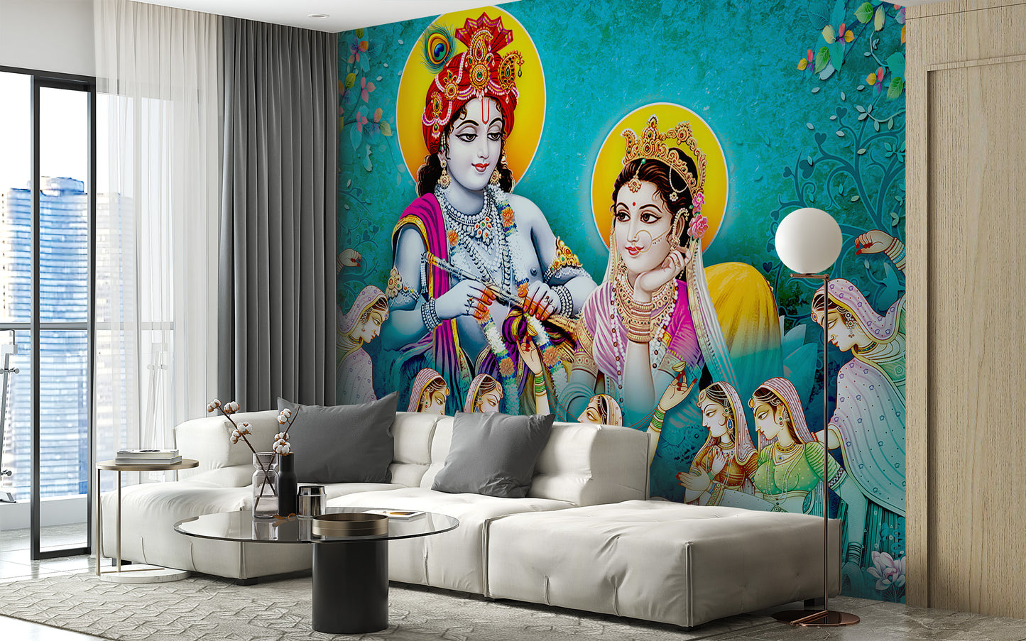 Radha Krishna mural for spiritual decor