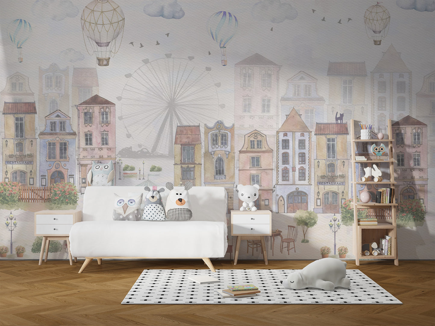 Classic old city wallpaper with fun, colorful buildings and streets