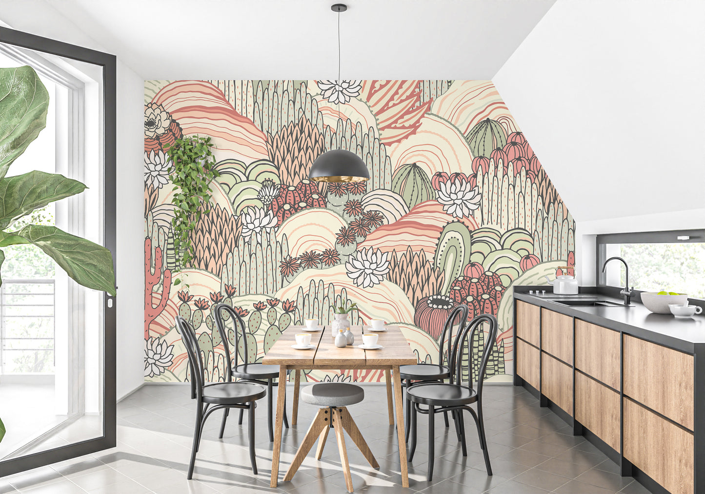 Tropical oasis mural adhesive design