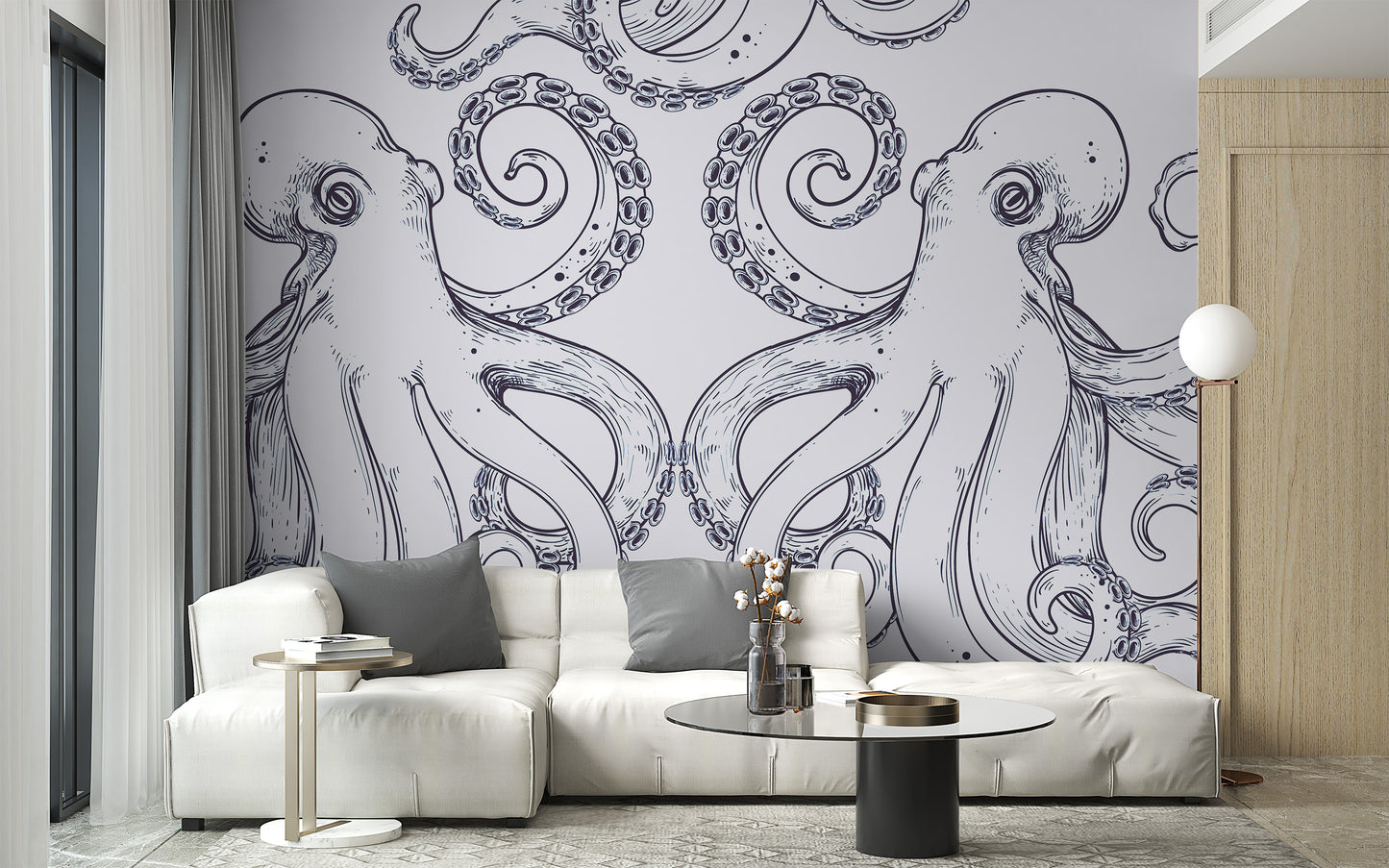 Bold and dramatic giant octopus sea mural for walls.