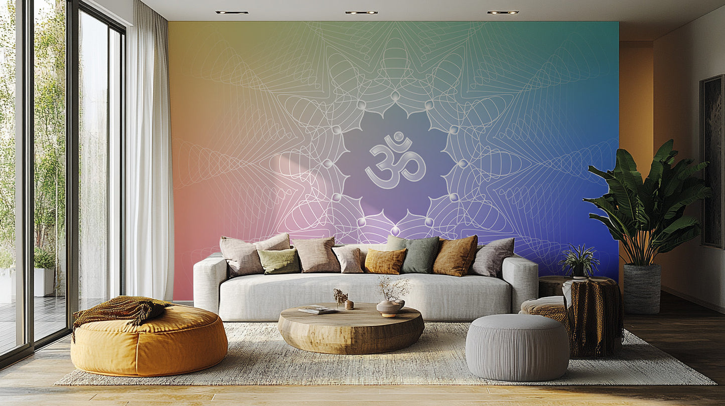 Spiritual Om lotus mural for meditation spaces