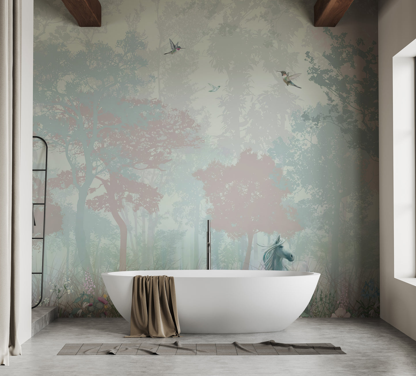 Magical forest kids wallpaper mural with whimsical trees and creatures