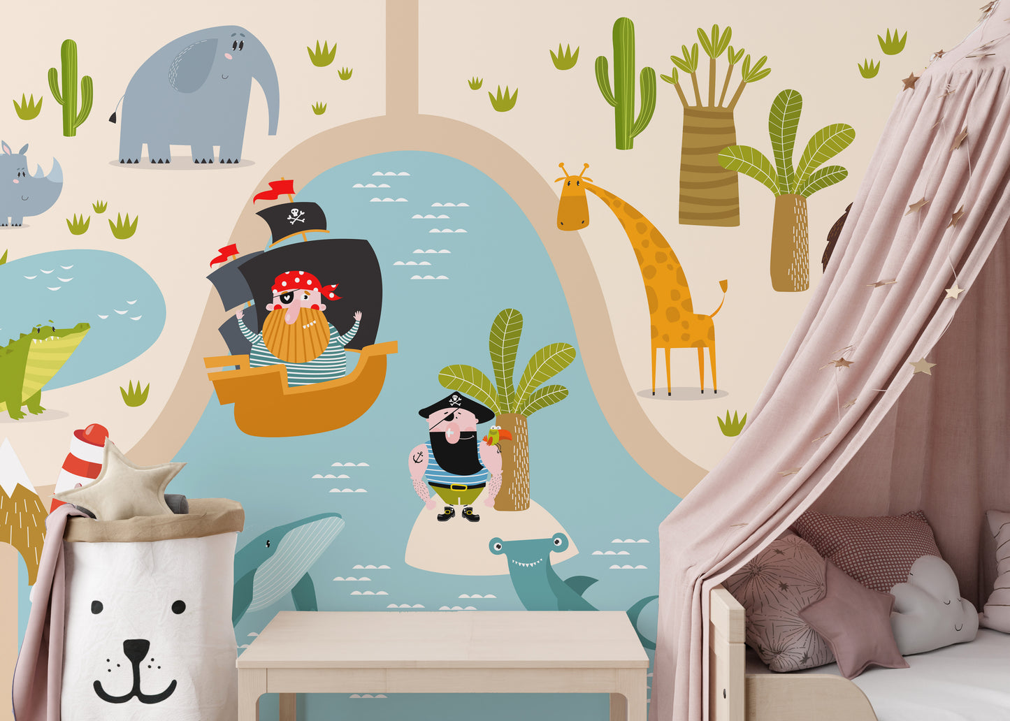 Playful animal pirates wallpaper art