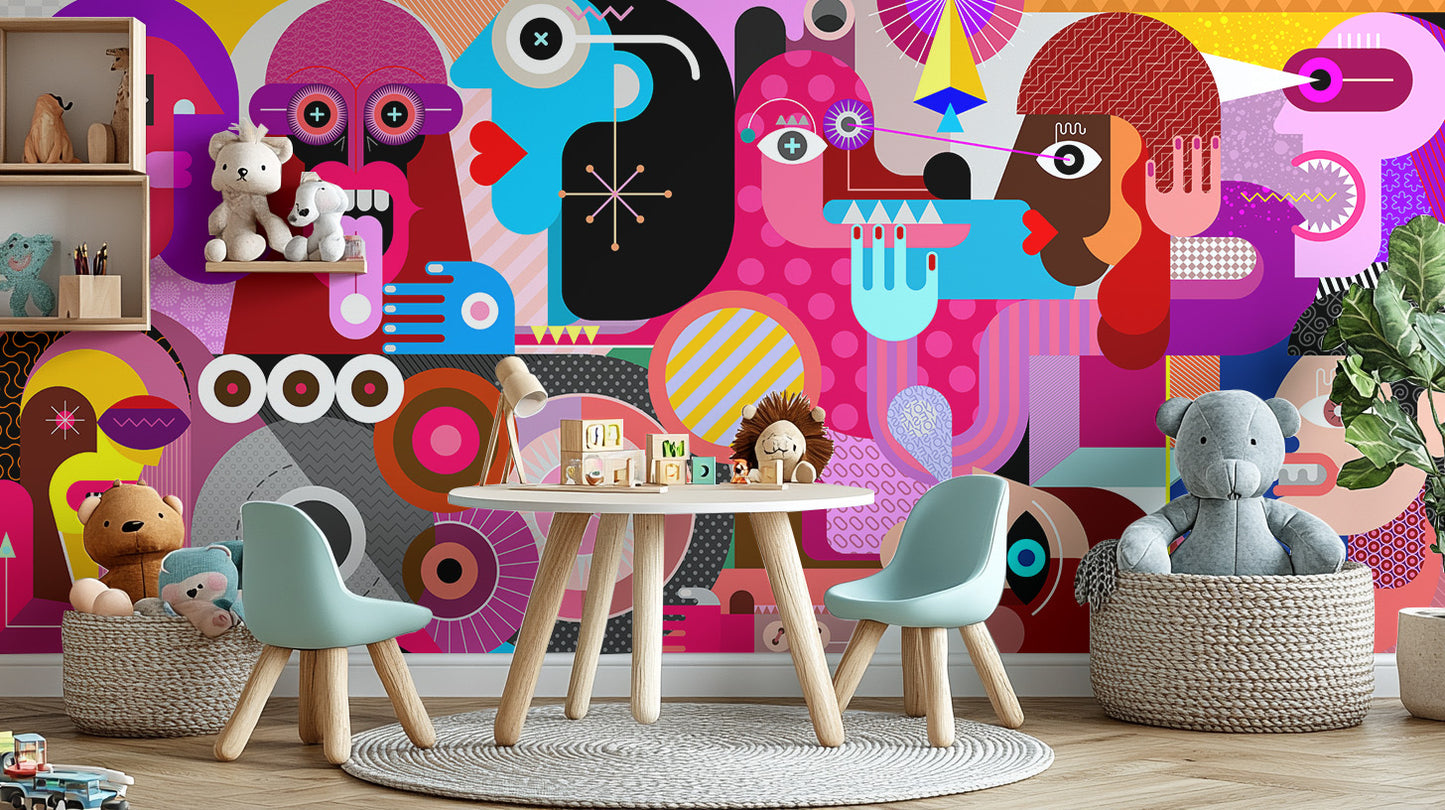 Vibrant faces mural for contemporary rooms