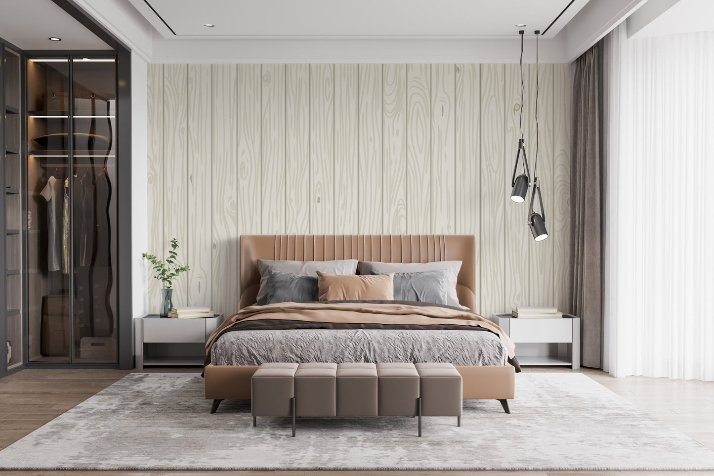 Neutral oak wood mural for wall makeover