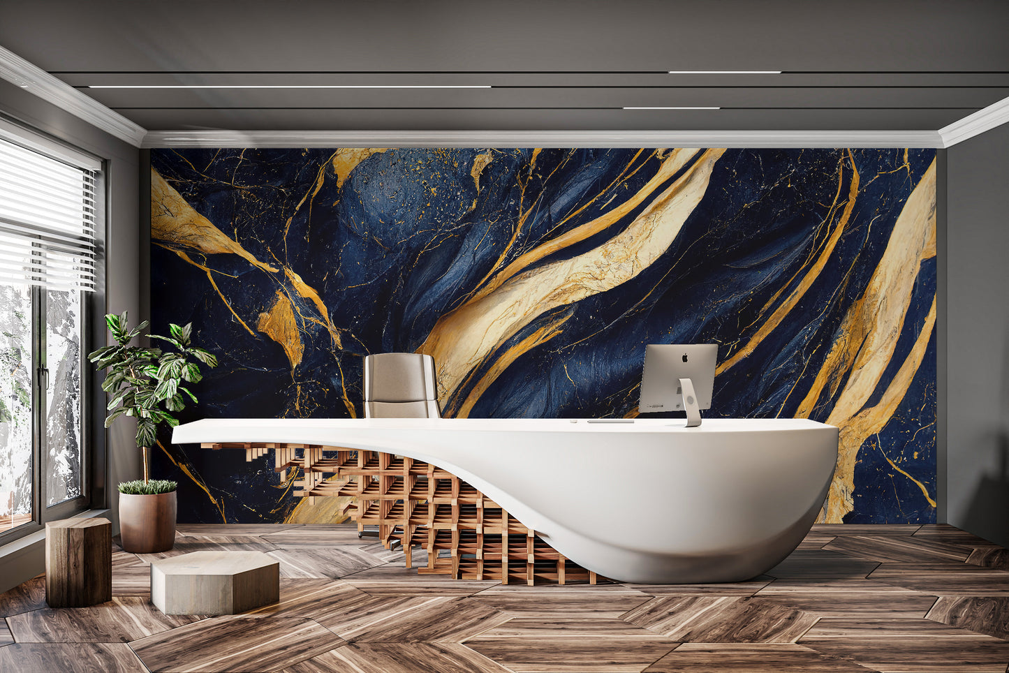 Abstract marble texture wallpaper with gold veining