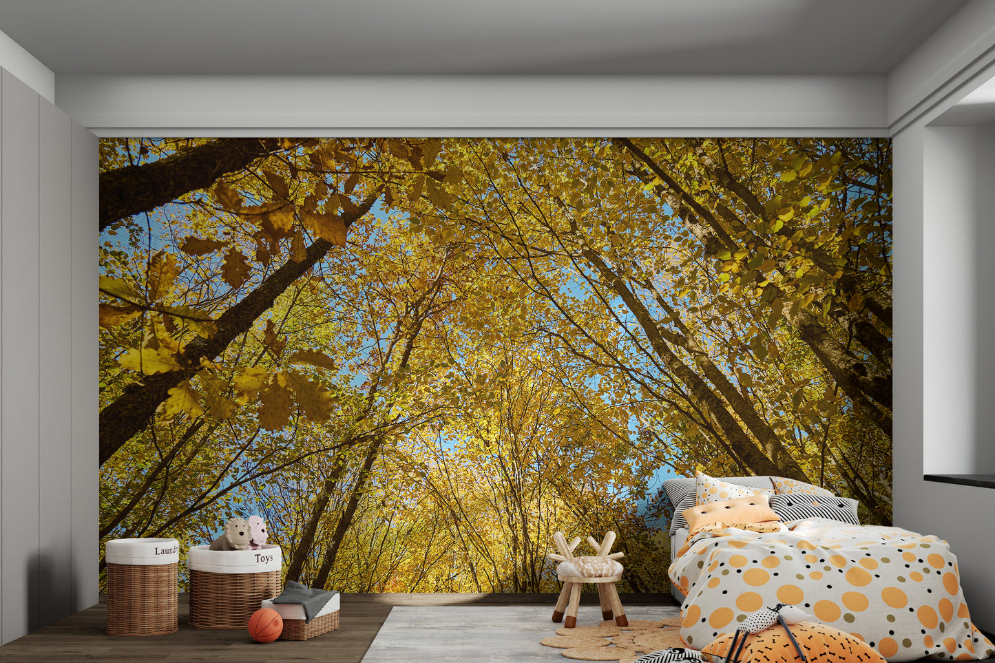 Golden leaves and blue sky wallpaper for interiors