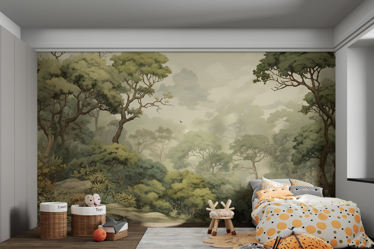 Hand-painted Japanese woodland wallpaper