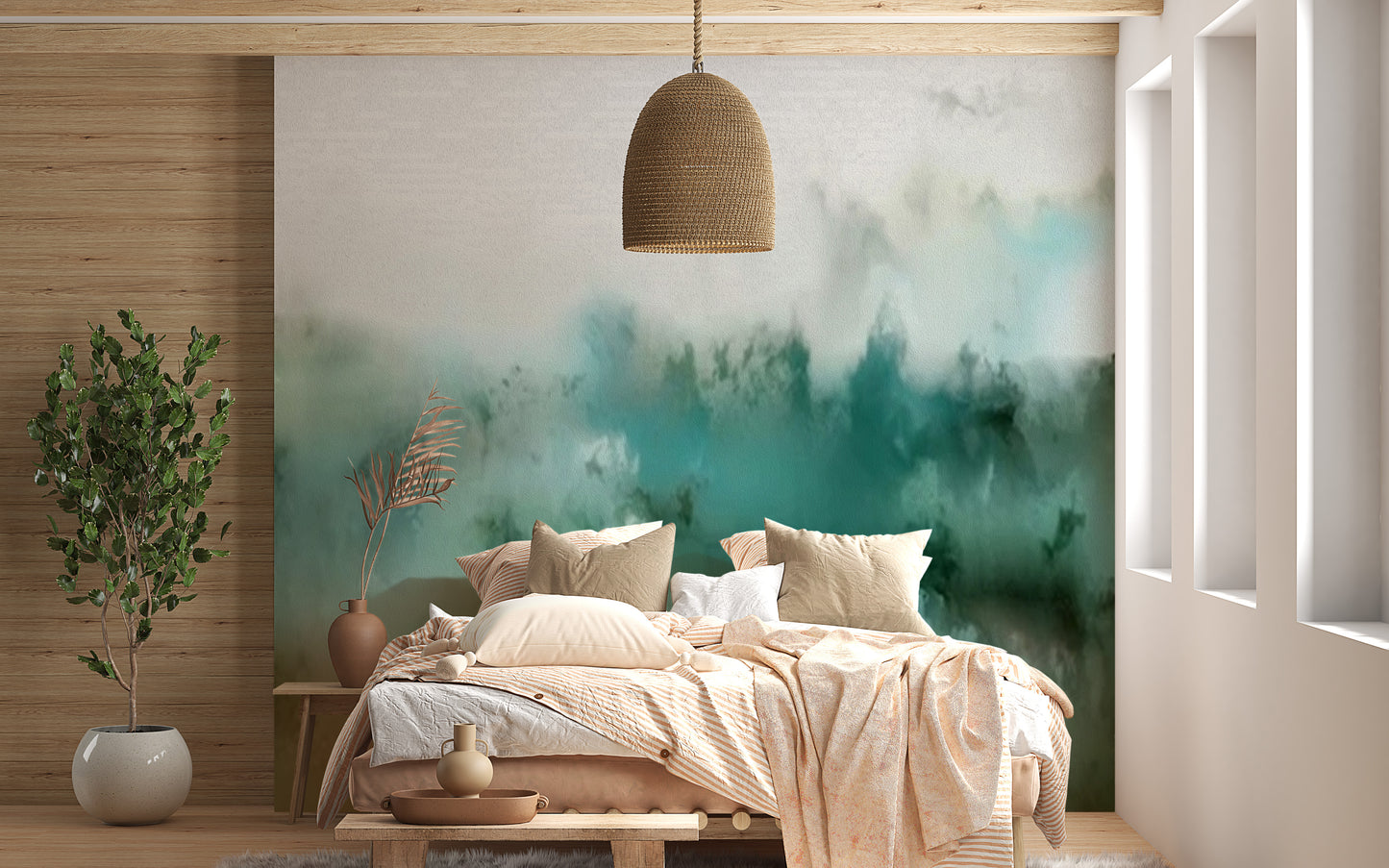Elegant brushstrokes wallpaper in turquoise tones