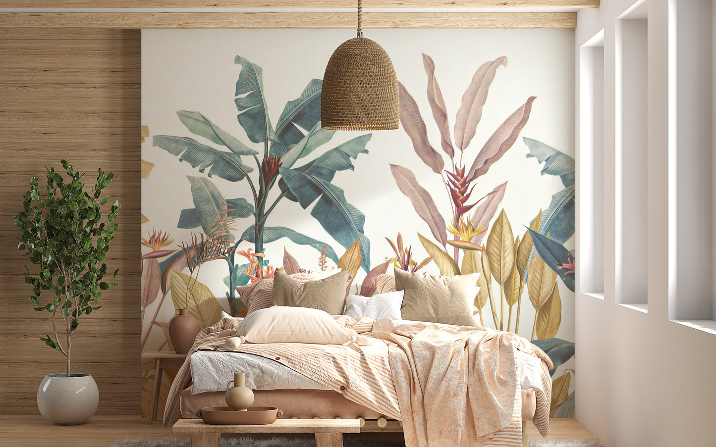 Sophisticated green and pink foliage wall art