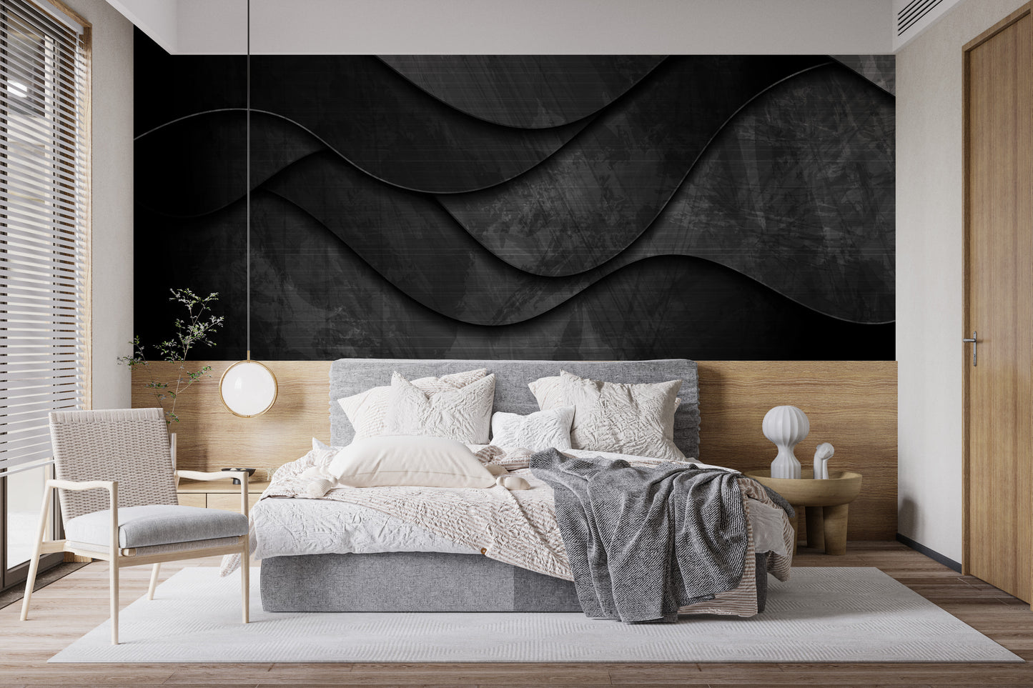 Black 3D Wave Modern Wall Mural