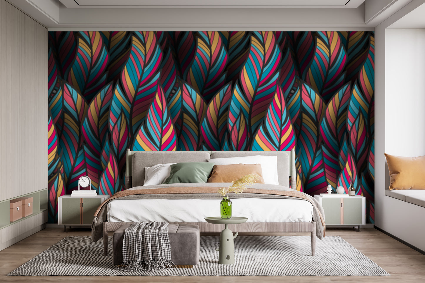 Exotic plumage wallpaper mural decor