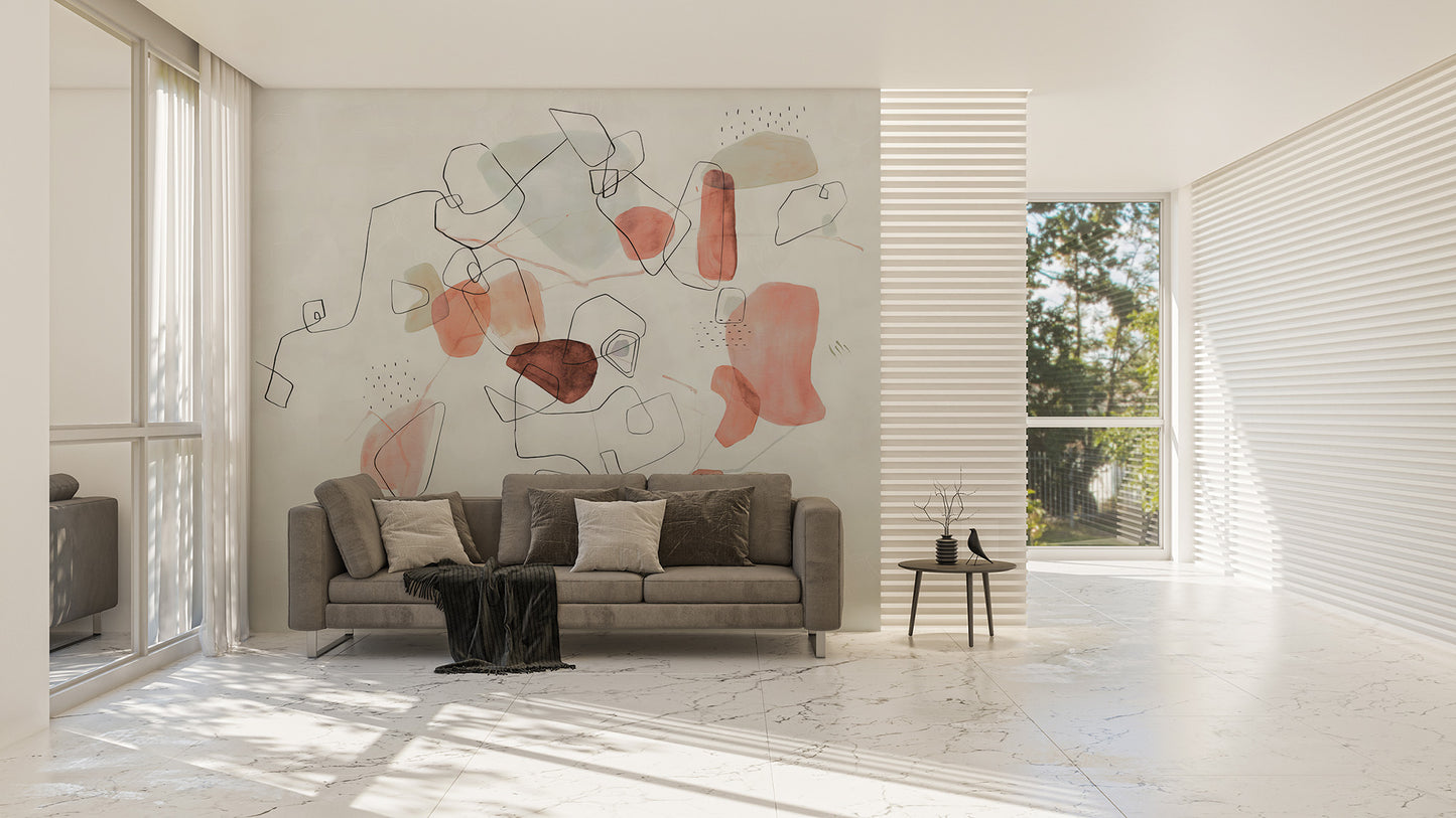 Removable pink abstract wallpaper for elegant rooms