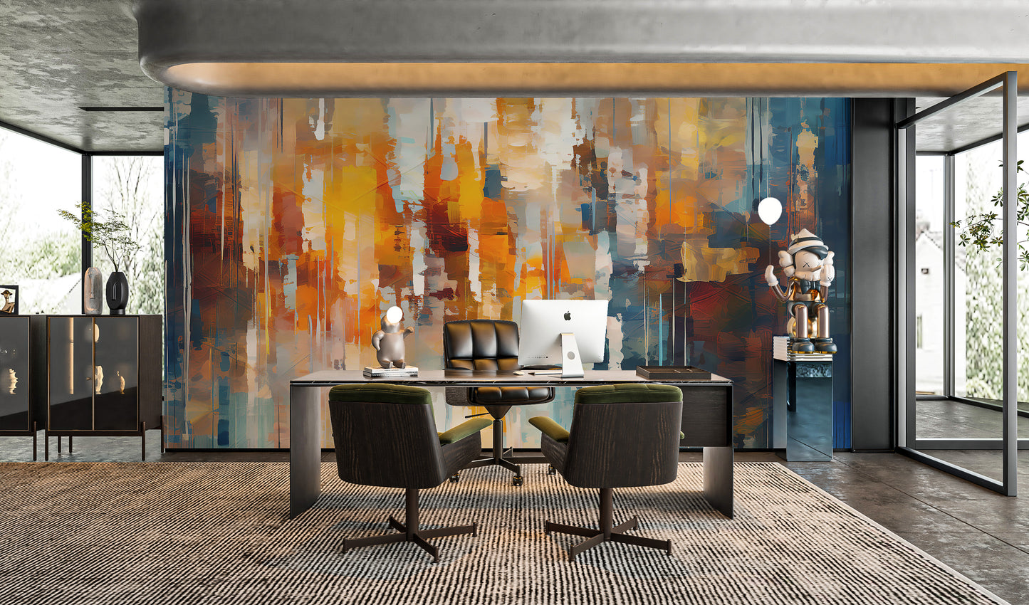 Painted brushstroke texture wallpaper in blue and orange