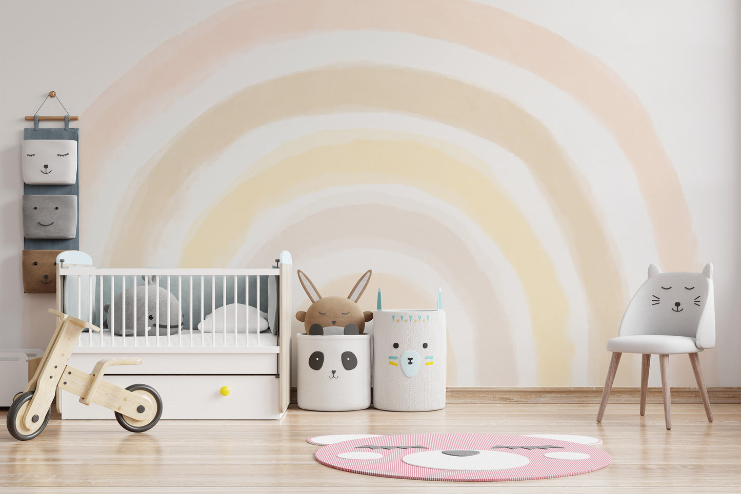 Serene wallpaper mural with a sunrise rainbow effect