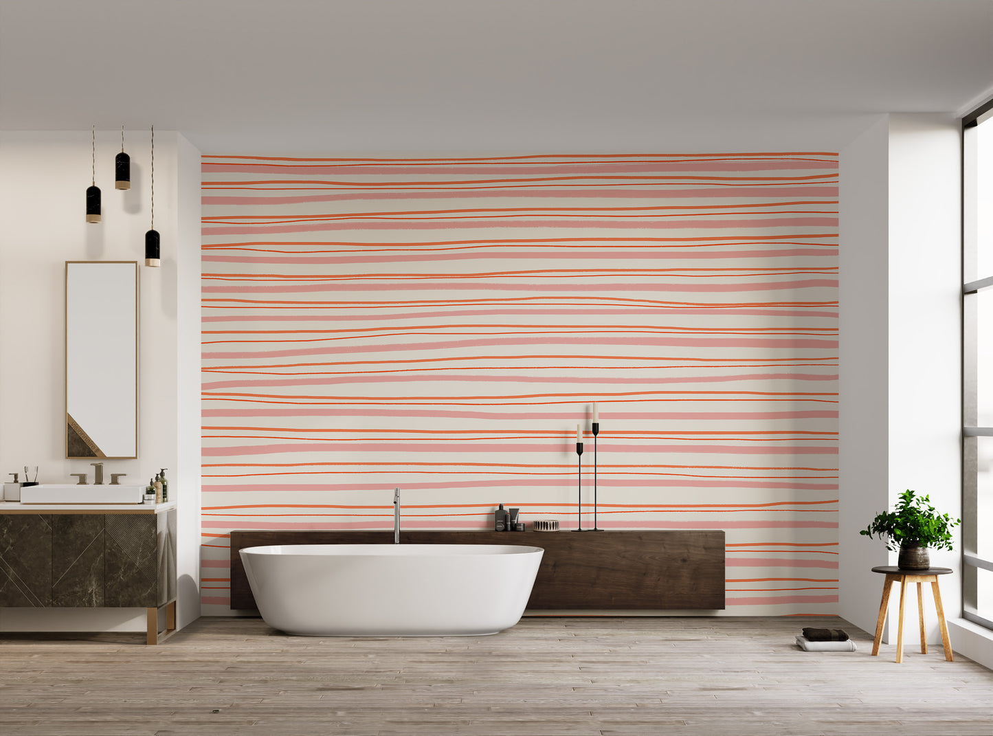 Unique hand-drawn lines wall covering