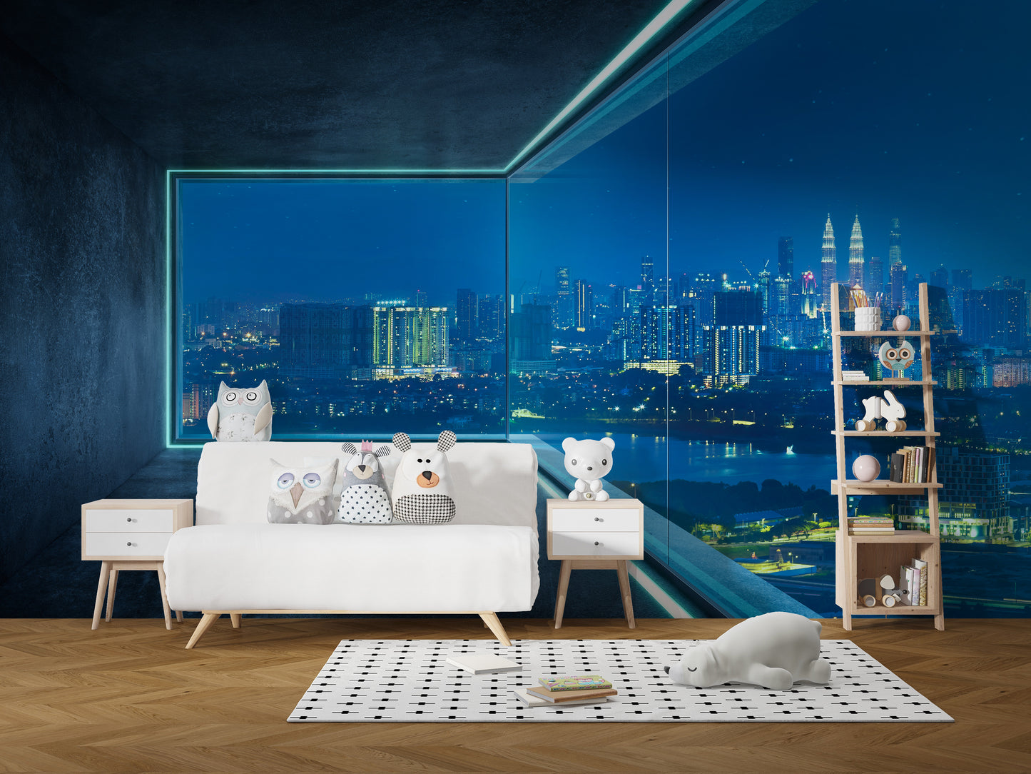 Vibrant Metropolis Glow Wall Mural Design
