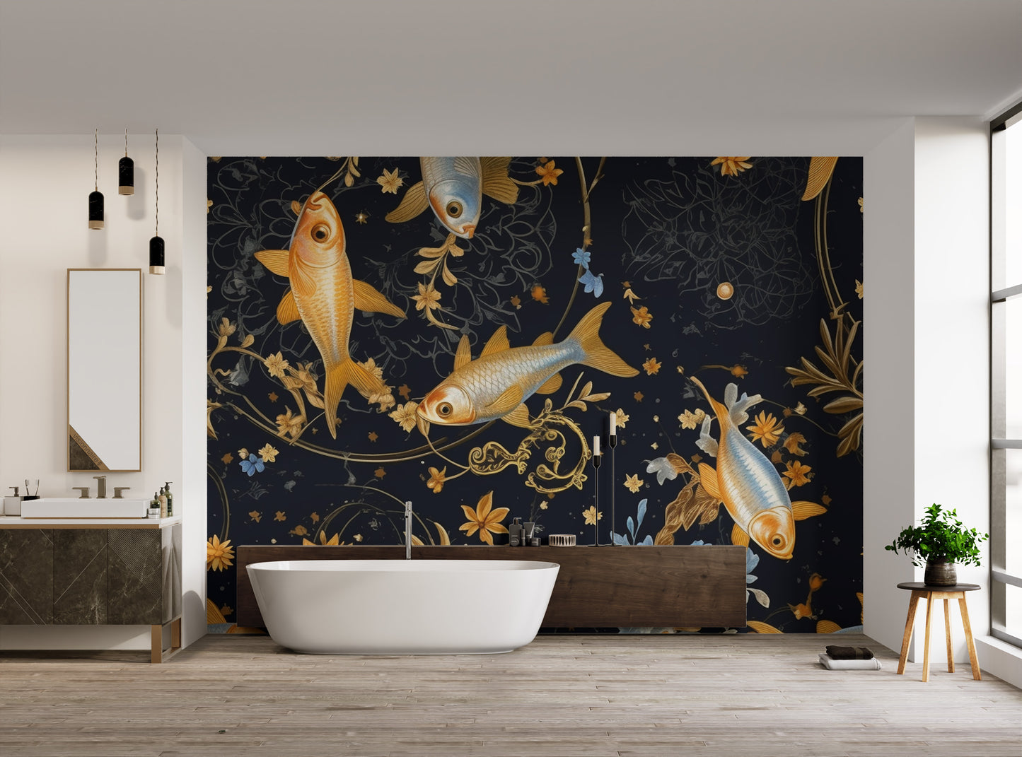 Luxury Goldfish Pattern Wallpaper