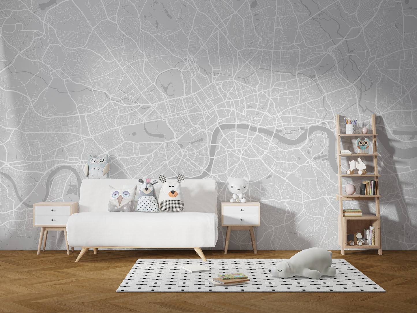 Minimalist city street line wall mural design