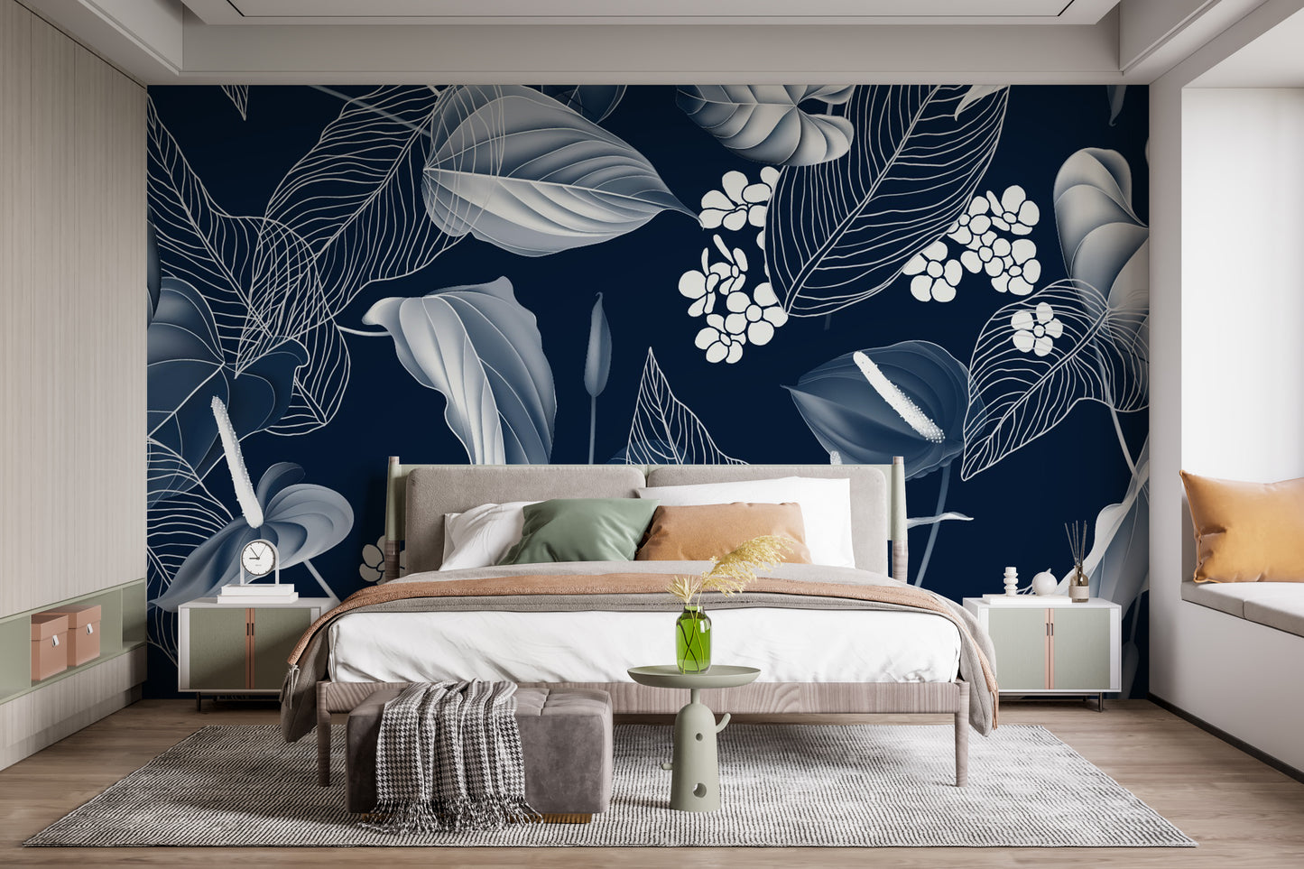 Floral Delight mural wallpaper in bold blue