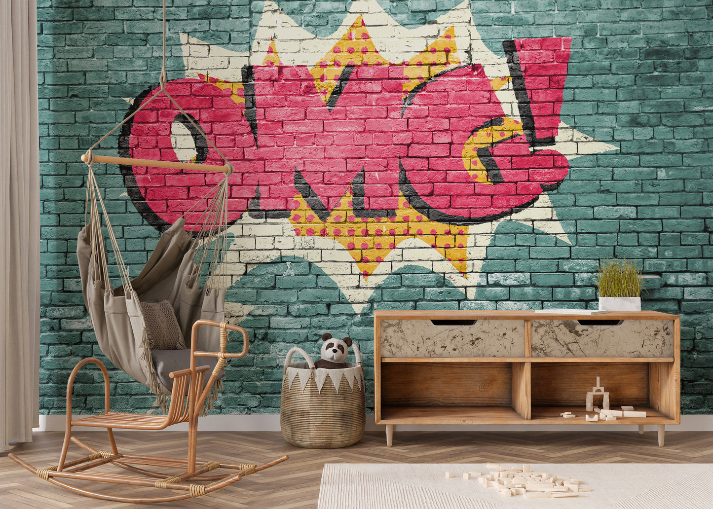 Modern urban graffiti mural featuring OMG art