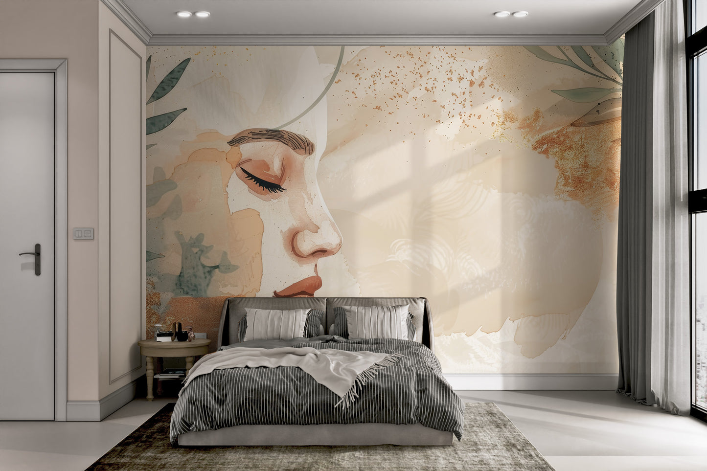 Abstract feminine portrait wallpaper with delicate details