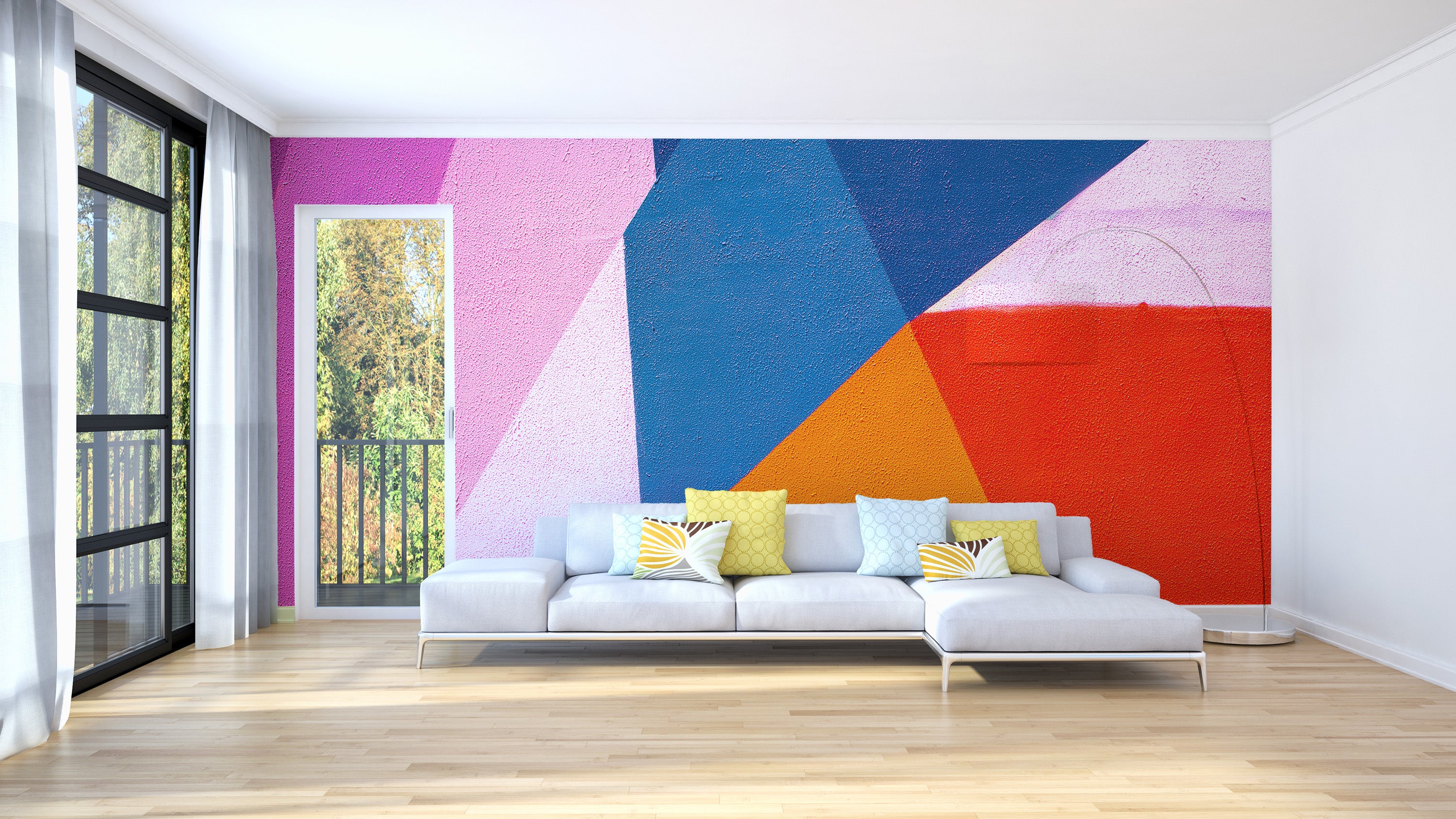 Modern triangle mural with bold color palette