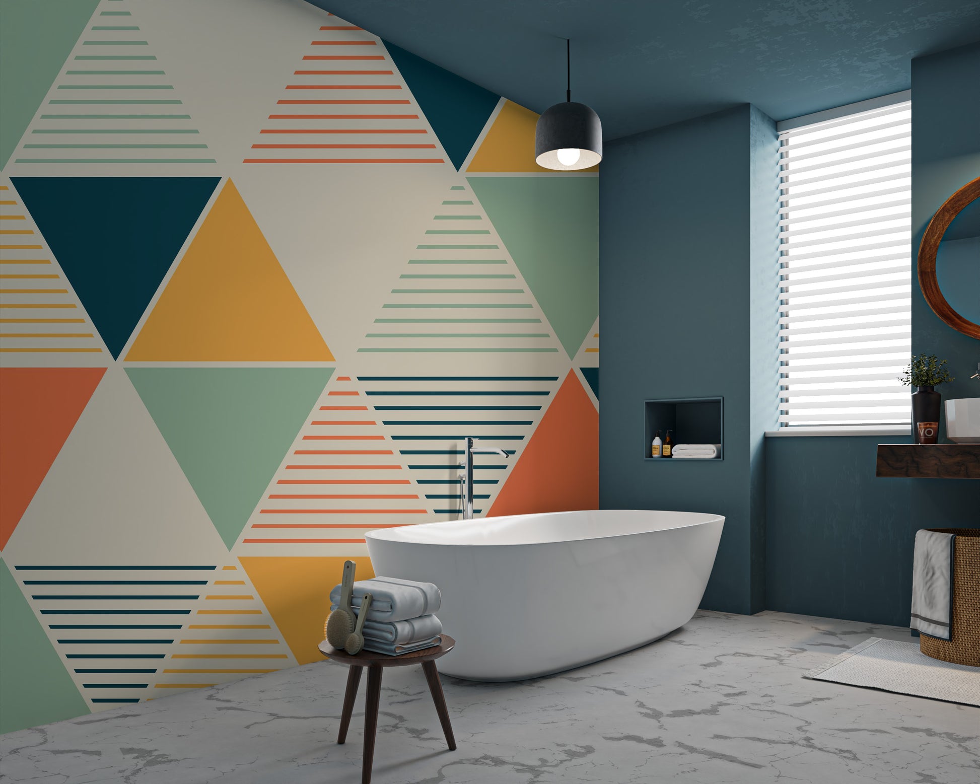 Modern abstract geometric wallpaper with a retro touch