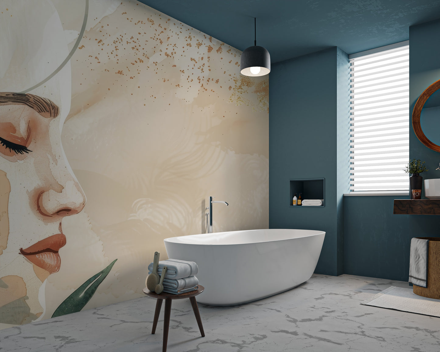 Watercolor face mural featuring a dreamy botanical theme