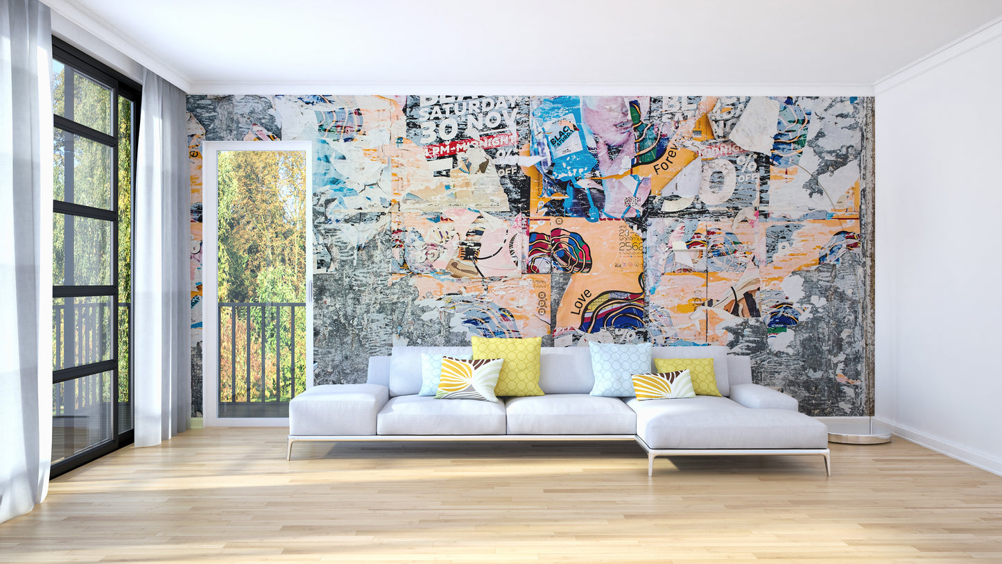 Textured collage mural for modern interiors