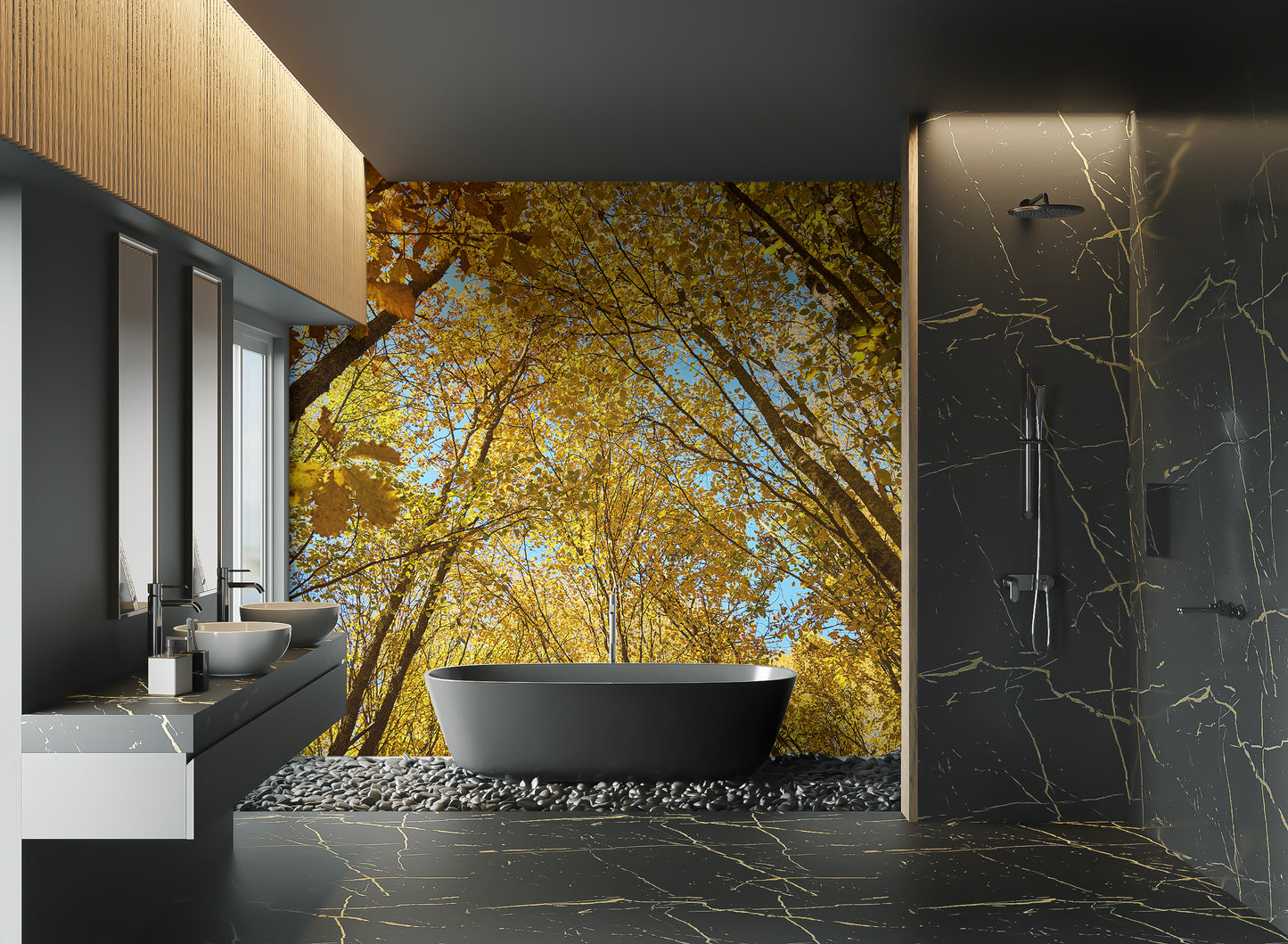 Nature-inspired fall season wall mural with bright foliage